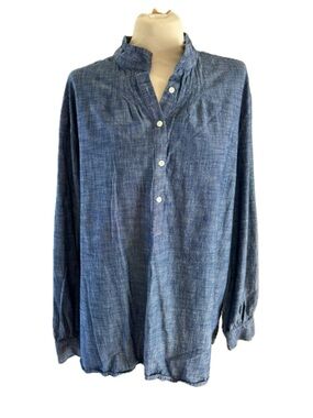 GAP Chambray Pintuck Pleated Tunic Top Blouse Size XL Tall